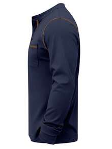 Men's Contrast Color Collar Polo Shirt, Vintage Button Design With Pocket, Casual Top - Navy Blue - View 5