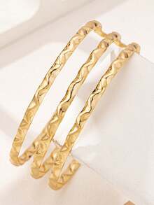 1pc Hollow Minimalist 3-Layer Arm Cuff Bracelet, Personalized Hip-Hop Versatile Armband - Golden Three Stripes - View 2