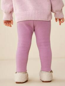 mini bala 2025年冬季女童高腰加绒打底裤，柔软亲肤保暖裤 - 磚紅 - 查看 3