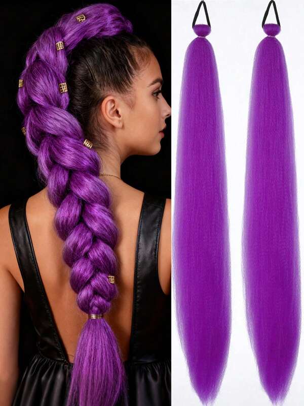 2Pcs 26Inch Halloween&Christmas Purple,Green,Blue,Pink,Red,Blonde Colorful DIY Braiding Hair Extensions Synthetic Long Yaki Straight Heat Resistrant Fluffy Ponytail Extension For Women Girls Hair Accessories