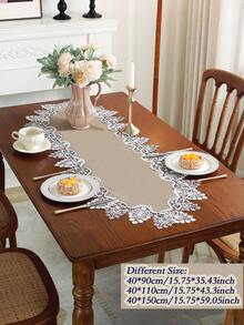 100% Polyester Fabric Patchwork Dual-Color Water-Soluble Lace Decorative Table Runner/Runner, Suitable For Kitchen, Dining Table, Desk, Coffee Table, Vanity, Home Decor, Living Room, Bedroom, Yard, Indoor/Outdoor, Camping, Villa, Holiday, Party, Cabinet, Family Gathering, Festival Decoration, Party/Wedding Decorations, 1pc - Coffee Brown - View 10