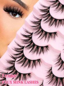 7 pares de pestañas postizas de ojo de gato largas - regalo navideño, delgadas, alargadas, gruesas y con efectos exagerados - pestañas postizas reutilizables con forma de tira, creando un maquillaje encantador, el regalo perfecto para las fiestas - Negro - Ver 1