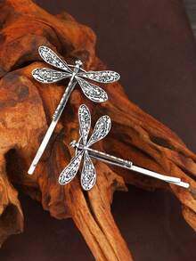 GuoShuang 2pcs Retro Dragonfly Hair Clips, Bridal Hair Accessories, Holiday Gift - Antique Silver - View 4
