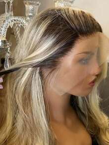 Blonde Ombre With Dark Root Wig Synthetic Natural Water Wave Lace Front Wigs Glueless 13x4 HD Lace Front Wigs Long Body Wave Synthetic Wigs For Women Ready To Wear Natural Looking - Tóc vàng ombre - Xem 6