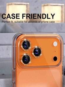 3片装彩色水钻相机镜头保护膜，兼容苹果17/17Air/17pro/17promax/16/16pro/16plus/16promax/16 14 Pro 6.1英寸/14 Pro Max 6.7英寸，镶嵌人造钻石闪亮相机盖钢化玻璃，兼容苹果14 Pro Max/14 Pro/15/15Promax/15Pro [完美贴合] - 人造钻石多色，适用于日常防护、办公、家庭使用，手机相机盖闪亮水晶防水防震防摔防刮。 - 橘色 - 查看 7