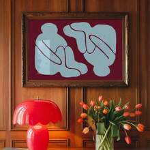 1pc Framed/Unframed Abstract People Sitting Canvas Poster Blue Red Minimalist Vintage Wall Art Print Retro Painting For Apartment,Living Room,Bedroom,Modern Home Office Decoration - Multicolor - View 4