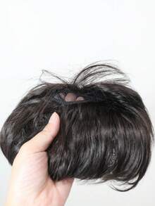 男士夹式合成假发片 | 瞬间增加稀疏部位的发量 | 长款侧分刘海 | 自然逼真，遮盖秃顶和白发 | 男士便捷夹式假发 - 黑色 - 查看 11