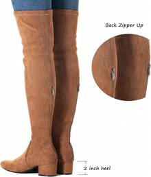Women's Thigh High Block Heel Pointed Toe Stretch Over Knee Boots - Style - Rắn - Xem 11