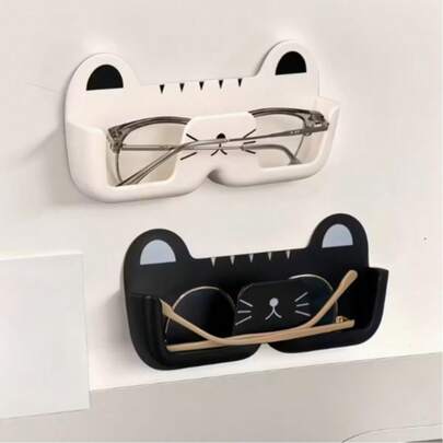 1 Adet Sevimli Kedi Yüzü Duvara Monte Gözlük Tutucu - Yatak Odası, Banyo, Oturma Odası, Giriş ve Dolap İçin Modern Plastik Gözlük Düzenleyici - Güneş Gözlüğü, Okuma Gözlüğü ve Optik Gözlükler İçin Beyaz ve Siyah Kedi Tasarımlı Gözlük Rafı - Yerden Tasarruf Sağlayan, Kolay Kurulumlu Duvara Monte, Dayanıklı Plastik, Gözlükleri Düzenli Bir Şekilde Sergiler ve Korur - Kedi Severler ve Minimalist Ev Dekorasyonu İçin Harika Bir Hediye