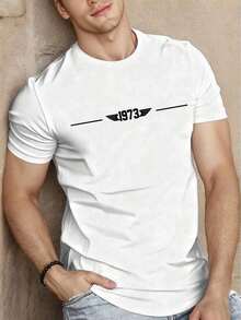 Manfinity Homme Men's Letter Print Round Neck Short Sleeve Casual Slim Fit T-Shirt, Summerlatest Fashion - 白2 - 查看 12