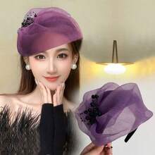 1PC Wide Headband With Beaded Design Cover Gray Hair Forehead Half Hat Hair Accessory Women Elegant Bohemian Style Lightweight Comfortable All Season Use Perfect For Party Wedding Daily Gift Ideas - Màu tím - Xem 2