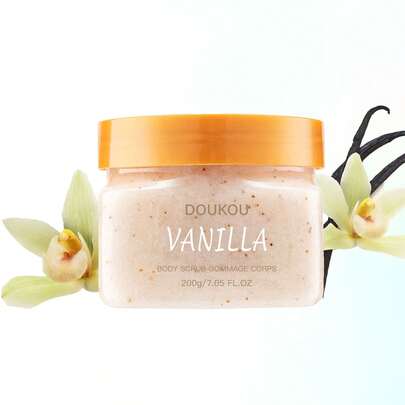 DOU KOU DOUKOU Exfoliante corporal de vainilla, exfoliante corporal físico de sal marina, con colágeno, cafeína, ácido hialurónico, retinol, niacinamida, azúcar de manteca de karité exfoliante e hidratante, regalo de cumpleaños, San Valentín, relleno de Navidad, regalo de Año Nuevo, 200g