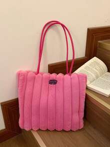 New Autumn/Winter Plush Underarm Handbag, Striped Tote Bag, Casual Large Capacity Plush Bag, Korean Fashion Shoulder Bag - Multicolor - View 15