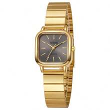 2pcs Square Steel Strap Watch + Bracelet Set, Suitable For Daily Matching, Birthday, Women's Gift, Anniversary, Year-End Promotion, Singles' Day, Halloween Promotion, No Gift Box - Gold - View 3