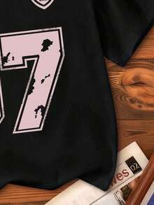 Áo thun tay ngắn cổ tròn in số cho bé gái - màu đen - Xem 5