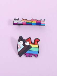 1 Set LGBT Rainbow Pride Cat Enamel Brooch, Cute Kitty Pet Metal Brooch, Backpack Lapel Badge, Accessory Gift For Best Friend - Multicolor - View 3