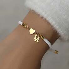 1 chiếc vòng tay bằng thép không gỉ hình trái tim chữ cái A-Z có dây điều chỉnh được dành cho nữ - Phong cách 13 - Xem 1