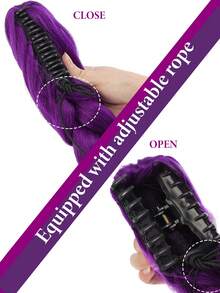 28-Inch Long Purple Synthetic Fiber Braided Wig With Clip-On Ponytail, Suitable For Cosplay, Halloween And Christmas