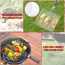 Grill Basket Stainless Steel With Portable Removable Handle, Grilling Basket-BBQ Accessories For Vegetable, Shrimp, Fish, Steak And Outdoor Use-Dishwasher ,Siliver - 銀 - 查看 8