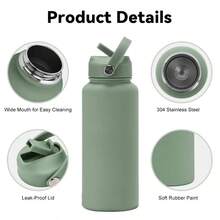 32 Oz / 1000 Ml Large-Capacity Wide Mouth Double-Wall Sports Travel Vacuum Insulated Stainless Steel Water Bottle (Cold & Heat Retention) With Straw - Multicolor - View 5