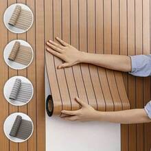 1卷自粘3D网格墙贴 - 自粘SXP，适用于DIY家居装饰，易于粘贴在墙壁、天花板和曲面上，非常适合客厅和隔断，可重复使用的黑棕色条纹乙烯基材料，为现代风格房间增添亮点，可覆盖木质墙面。 - 彩色 - 查看 3