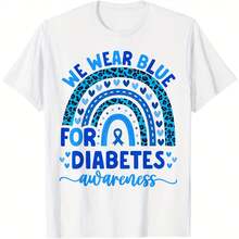 NBA We Wear Blue For Diabetes Awareness Design Aware Uni T-Shirt Suitable For All Seasons, 220g Pure Cotton Single-Sided Printed Crew Neck Short-Sleeved T-Shirt, Unisex Personalized Top, Base Layer. - Color 7 - View 1