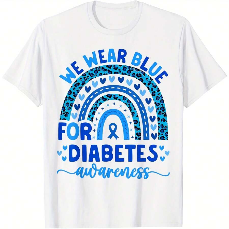 NBA We Wear Blue For Diabetes Awareness Design Aware Uni T-Shirt Suitable For All Seasons, 220g Pure Cotton Single-Sided Printed Crew Neck Short-Sleeved T-Shirt, Unisex Personalized Top, Base Layer. - Color 7 - View 1