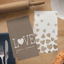 MEMNUN 2条装奶茶色水彩渐变爱心“爱你更多”印花厨房巾，可作餐巾、手巾、抹布，尺寸15.75*23.62英寸（40*60厘米），超柔软微纤维材质，现代厨房配件，可机洗，适用于餐厅、厨房、家居装饰、礼品，四季皆宜。 - 彩色 - 查看 9