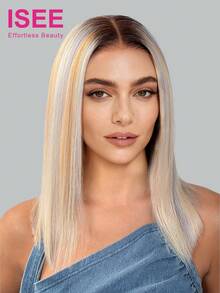 ISEE Hair Straight Wear Go Glueless Transparent Lace Wigs 6*4 Lace Closure Wigs 10-14 Bob Inch 180% Density Silver Highlight Unprocessed Human Hair Natural Hairline Top Quality Stylish Wig Beginners