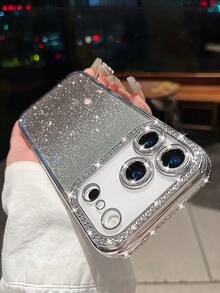 Casing Ponsel Apple Mewah Berlapis Perak dengan Hiasan Berlian Imitasi dan Glitter, Kompatibel dengan iPhone 17 Pro Max/17 Pro/17 Air/17/16 Pro Max/16/16 Pro/16 Plus/15/15 Pro Max/15 Pro/15 Plus/11/12/13/14 Pro Max/12 Pro/12 Pro Max/13 Pro/13 Pro Max/14 Pro/14 Pro Max/14 Plus, Desain Minimalis dan Lembut - Perak + Lapisan Lensa + Warna Gradien - View 4