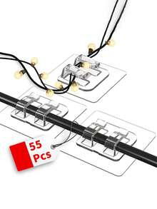 55/25/15pcs Outdoor String Light Hooks, Heavy Duty Cable Clips, Non-Damaging Wire Clamps, Waterproof & UV-Resistant, Clear Self-Adhesive Hooks, Suitable For Home, Bathroom, Hanging Christmas Lights, Outdoor & Yard Decor - Multicolor - View 3