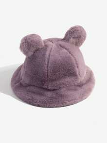 1pc Infant Solid Color Cute Bear Ear Thick Fleece Windproof Warm Bucket Hat, Versatile For Boys & Girls, Winter - 1PC - View 14