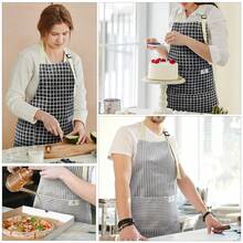 NLUS 2 Pack Kitchen CooFKing Aprons, Adjustable Bib Waterproof Chef Apron With 2 Pockets For Men Women(Grey Stripe/Black Plaid),Grey/Black - 灰色/黑色 - 查看 8