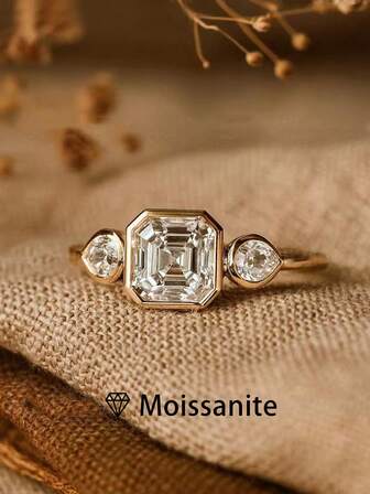 1pc Women's Quality Solitaire Ring, French Style Three-Stone Ring, 2.6g 925 Sterling Silver, 1.5 Carat Asscher Cut Moissanite, Minimalist Elegant Luxury Jewelry, Engagement, Wedding, Anniversary Gift, Comes With Moissanite Certificate And Deluxe Gift Box
