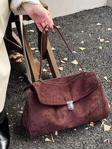 Autumn And Winter Simple Suede Lock Shoulder Bag Niche Retro Casual Commuting Large Capacity Armpit Bag Fashionable Bag - Coffee - View 9
