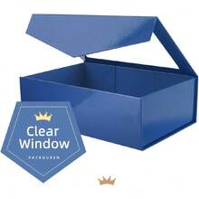 5 Large Blue Easter Gift Boxes With Windows, 13.5x9x4.1 Inches Clear Gift Boxes For Presents Contain Ribbons, Cards, Groomsmen Proposal Boxes, Boxes Witagnetic Lids (Glossy Blue),30187502 - 藍色 - 查看 5