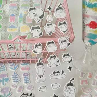Pegatinas de dibujos animados lindos, variedad de diseños de gato, flor, gota de lluvia, alas, pegatinas de estilo japonés adorables para scrapbooking, decoración de estuches de teléfono, decoración colgante DIY, estuche de bolígrafos, regalos de Navidad/Acción de Gracias/cumpleaños para niños