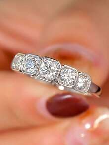 1 pieza Anillo de circonita cúbica de moda para mujer, regalo para boda, compromiso, Día de San Valentín o fiesta - 1# - Ver 13