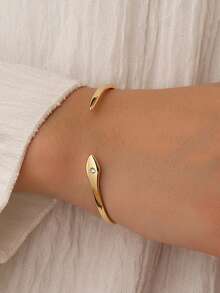 Charm-In 14 Karat vergoldetes minimalistisches Schlangen-Design Armband, besetzt mit kubischem Zirkonia, hypoallergen, nicht verblassend, stapelbar, Geschenk für Freundin, Mutter, Ehefrau - Geburtstags-, Jahrestags-Geschenk - Golden CYB0352 - Übersicht 4