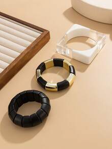 1件波西米亚几何弧形和方形混色树脂手镯，奢华休闲派对女士情侣婚礼节日百搭珠宝树脂手镯礼物（树脂轻微瑕疵和颜色差异属正常现象） - 手鐲 - 查看 7