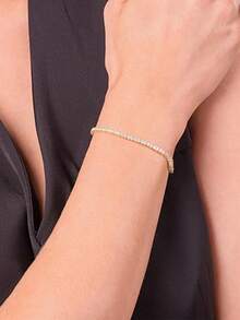 2 st 2,0 mm tennisarmband, 18K guldpläterat 2 mm kubisk zirkonia klassiskt tennisarmband - Guld*2 - Visa 4