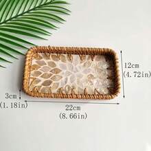 8.66 X 4.72 X 1.18 Inches Handmade Rattan & Shell Decorative Catchall Tray, Entryway Key Holder, Desktop Organizer - Blue and White - View 23