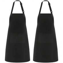NLUS 2 Pack Kitchen CooFKing Aprons, Adjustable Bib Soft Chef Apron With 2 Pockets For Men Women (Black,2),Black-2 - 黑色-2 - 查看 1