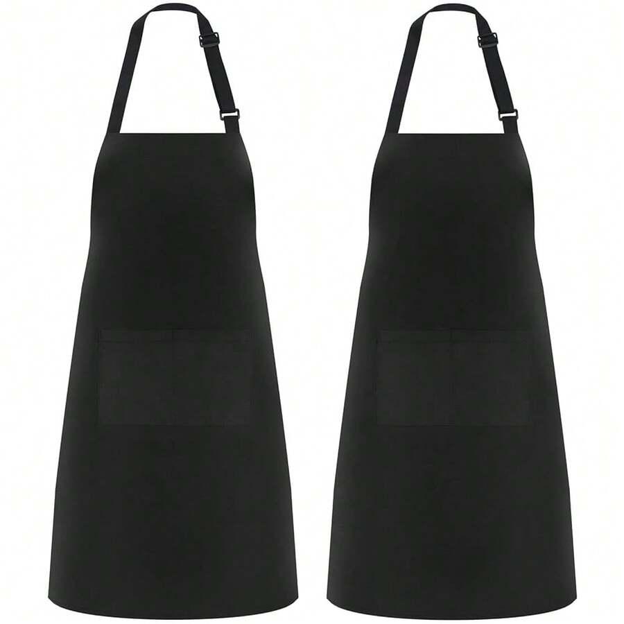 NLUS 2 Pack Kitchen CooFKing Aprons, Adjustable Bib Soft Chef Apron With 2 Pockets For Men Women (Black,2),Black-2 - 黑色-2 - 查看 1