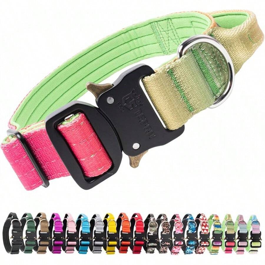 Collares de Perro Premium Collar de Perro con Asa y Hebilla de Metal de Liberación Rápida Resistente, Grueso y Ajustable para Perros Medianos a Grandes (Estampado de Leopardo L) - Gradiente de vitalidad - Ver 1