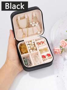 1pc Portable Double-Layer Pu Leather Jewelry Storage Box With Mini Travel Case For Women/Girls, Suitable For Earring/Ring/Necklace/Bracelet Display & Organizing Valentine Day Back To School