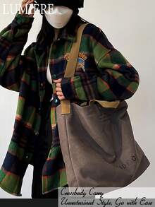 Retro Canvas Tote Bag, Letter Print Crossbody Bag, Casual Handbag For School Work Travel, Literary School Bag For Teens, Book Bag For Women Or Students, Perfect For Books, Shopping, Back To School And More - 彩色 - 查看 8