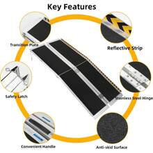 Rampa para Silla de Ruedas Plegable 1.5 m de Aluminio Capacidad 272 kg con Placa de Transición Superficie Antideslizante y Tiras Reflectantes para Escalares Bordillos Vehículos - Negro - Ver 5
