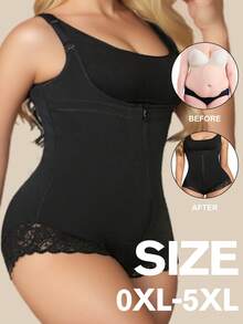 1pc Plus Size Women's One-Piece Shapewear, Tummy Control - Black - View 3