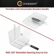 Grill Basket Stainless Steel With Portable Removable Handle, Grilling Basket-BBQ Accessories For Vegetable, Shrimp, Fish, Steak And Outdoor Use-Dishwasher ,Siliver - 銀 - 查看 4